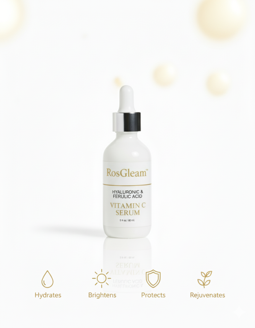 RosGleam™ – Facial Serum with Vitamin C, Ferulic & Hyaluronic Acid (2 oz / 60 ml)