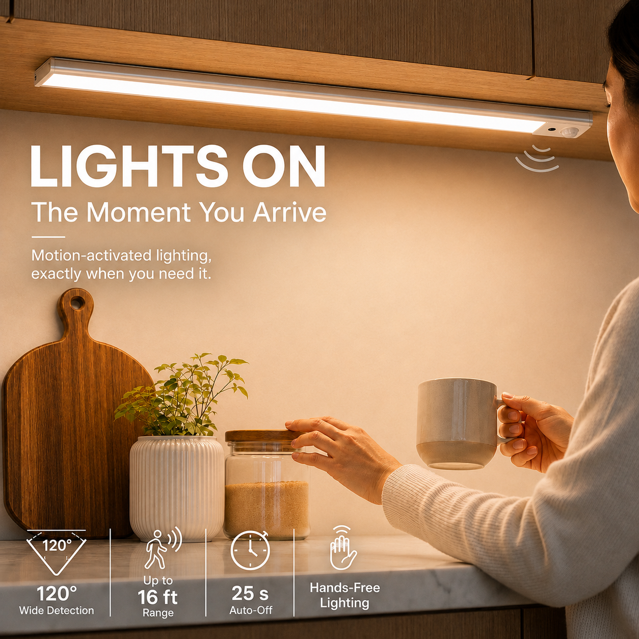 ALVANEX Rechargeable Motion Sensor Under Cabinet Light Bar
