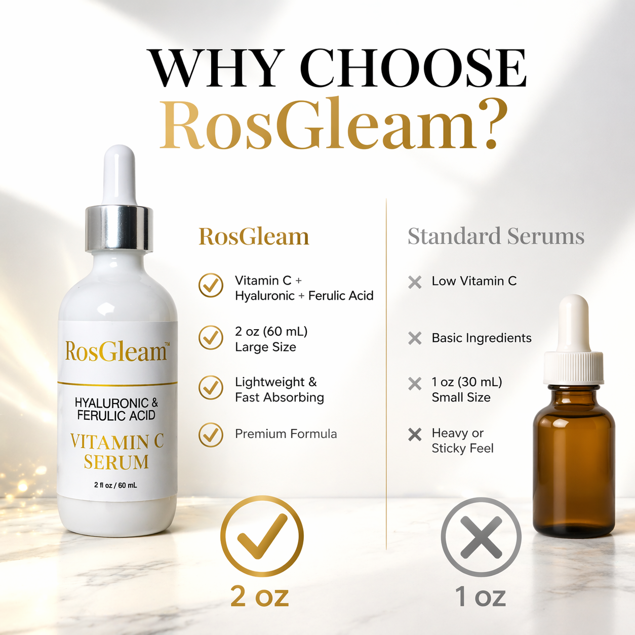 RosGleam™ Vitamin C Facial Serum for Radiant, Healthy-Looking Skin
