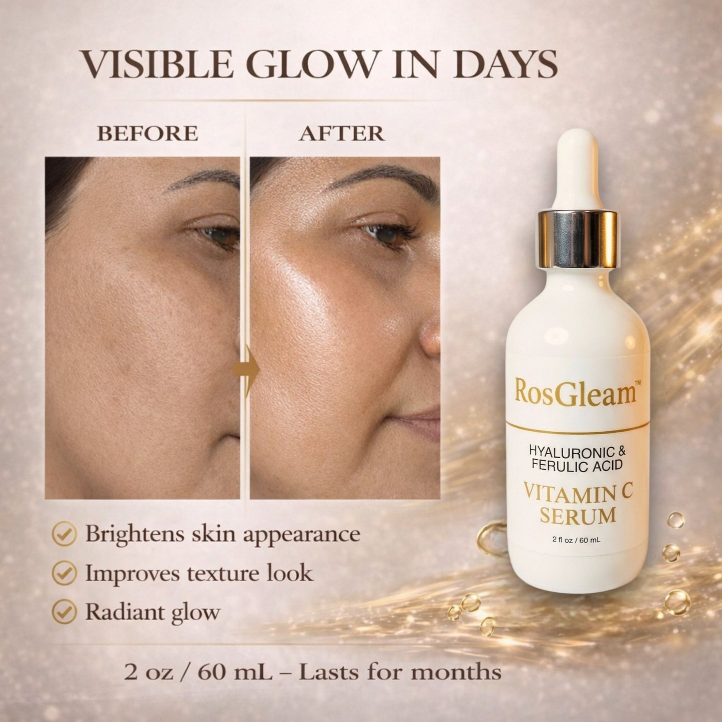 RosGleam™ Vitamin C Facial Serum for Radiant, Healthy-Looking Skin