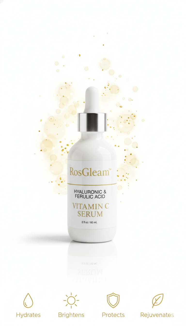 RosGleam™ – Facial Serum with Vitamin C, Ferulic & Hyaluronic Acid (2 oz / 60 ml)